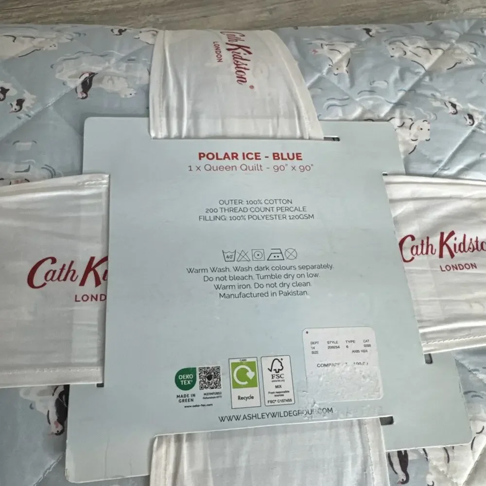 Cath Kidston London Queen Quilt Polar Ice Blue NEW
